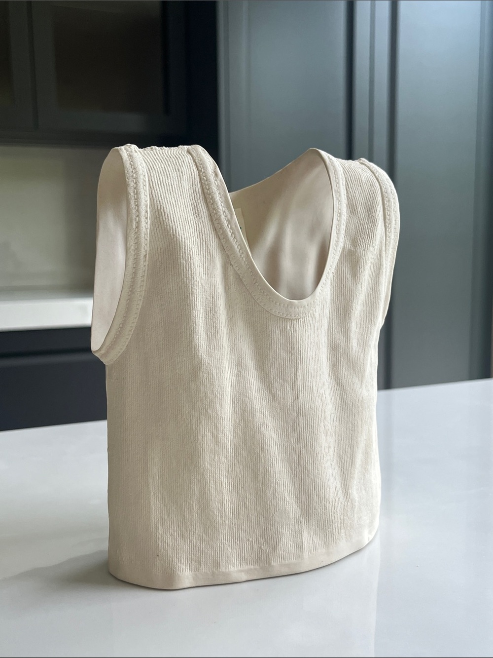 Michael Harvey Ceramic Vase. Postmodern Pop Art Undershirt Trompe L’Oeil Vase.